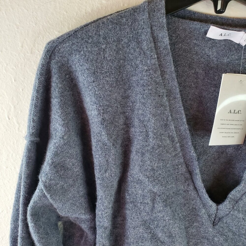 A.L.C. Womens Gym Grey V-neck Angeles Sweater L - Picture 4 of 11